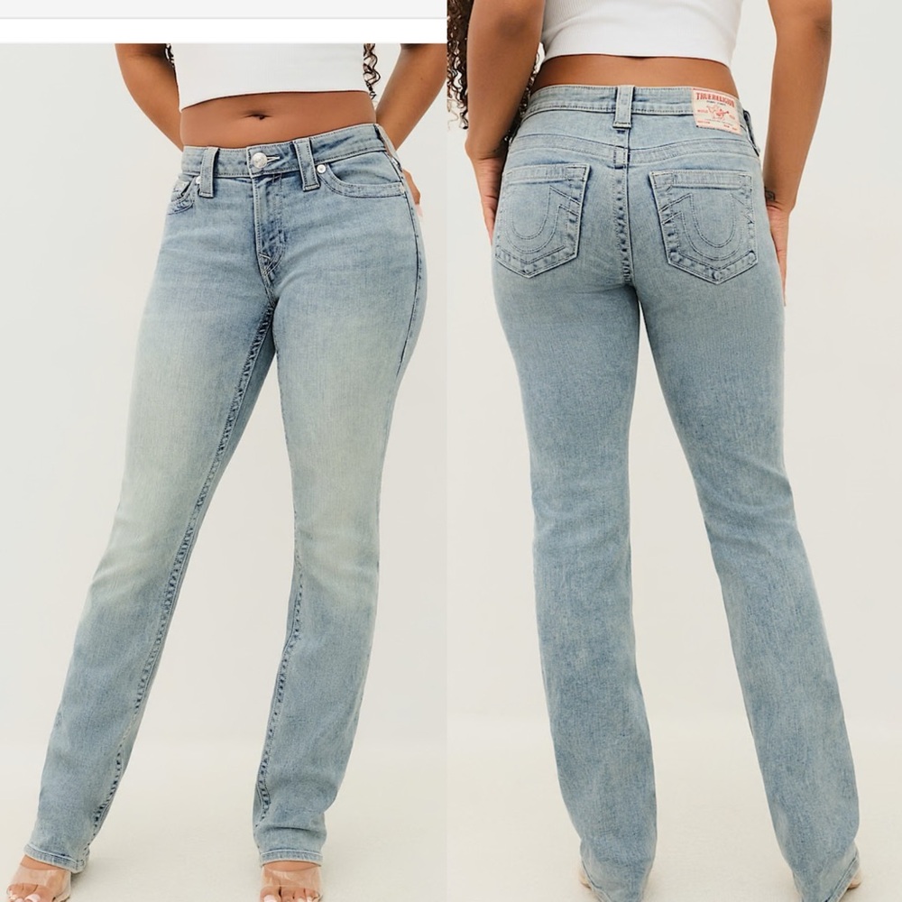 True Religion Billie Mid Rise Straight Blue Denim Jeans Womens Size 33 NEW *FLAW